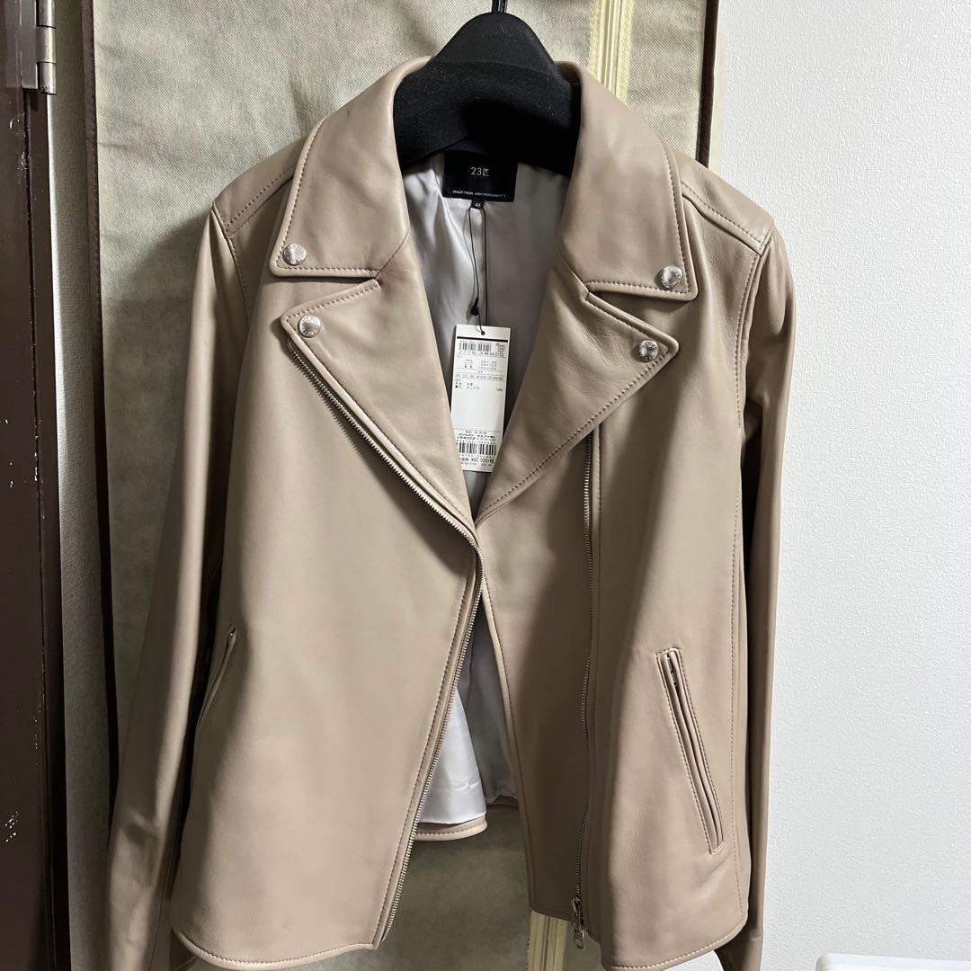 23区ベージュ ライダースジャケット　大きいサイズ46