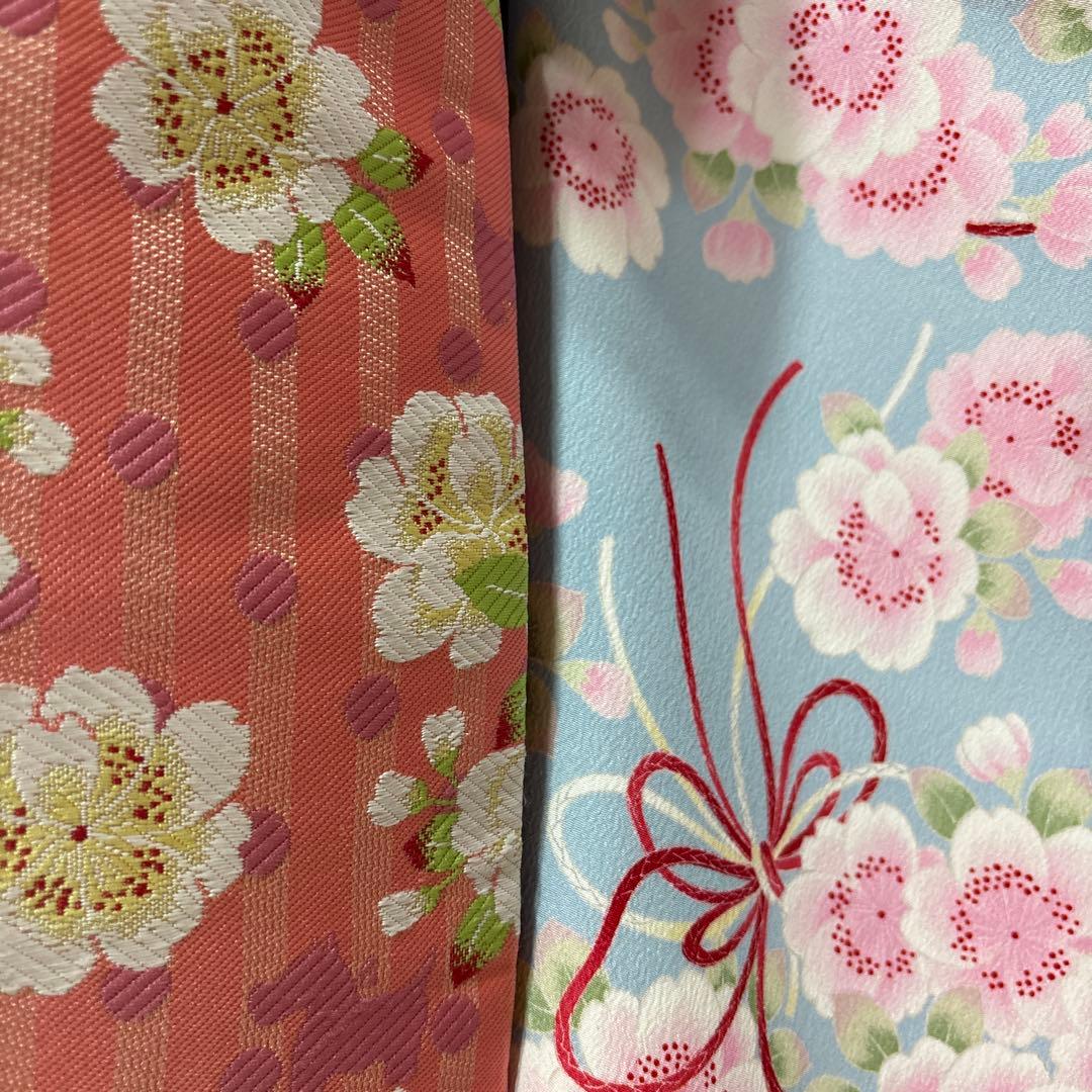 七五三　着物セット　7歳　水色　花柄　ポンポネット