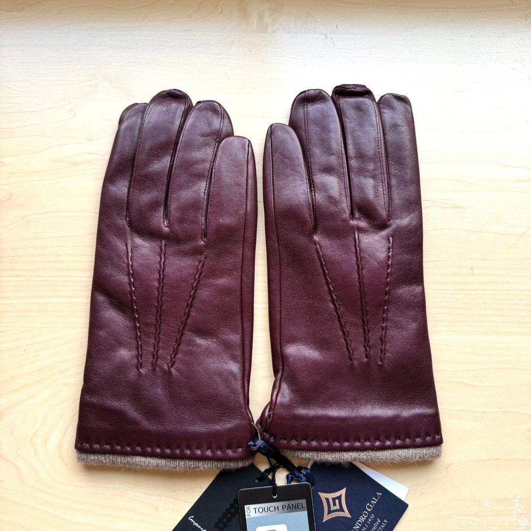 ★新品★ガラグローブ　メンズ　高級レザー手袋　ボルドー　スマホ対応　イタリア製