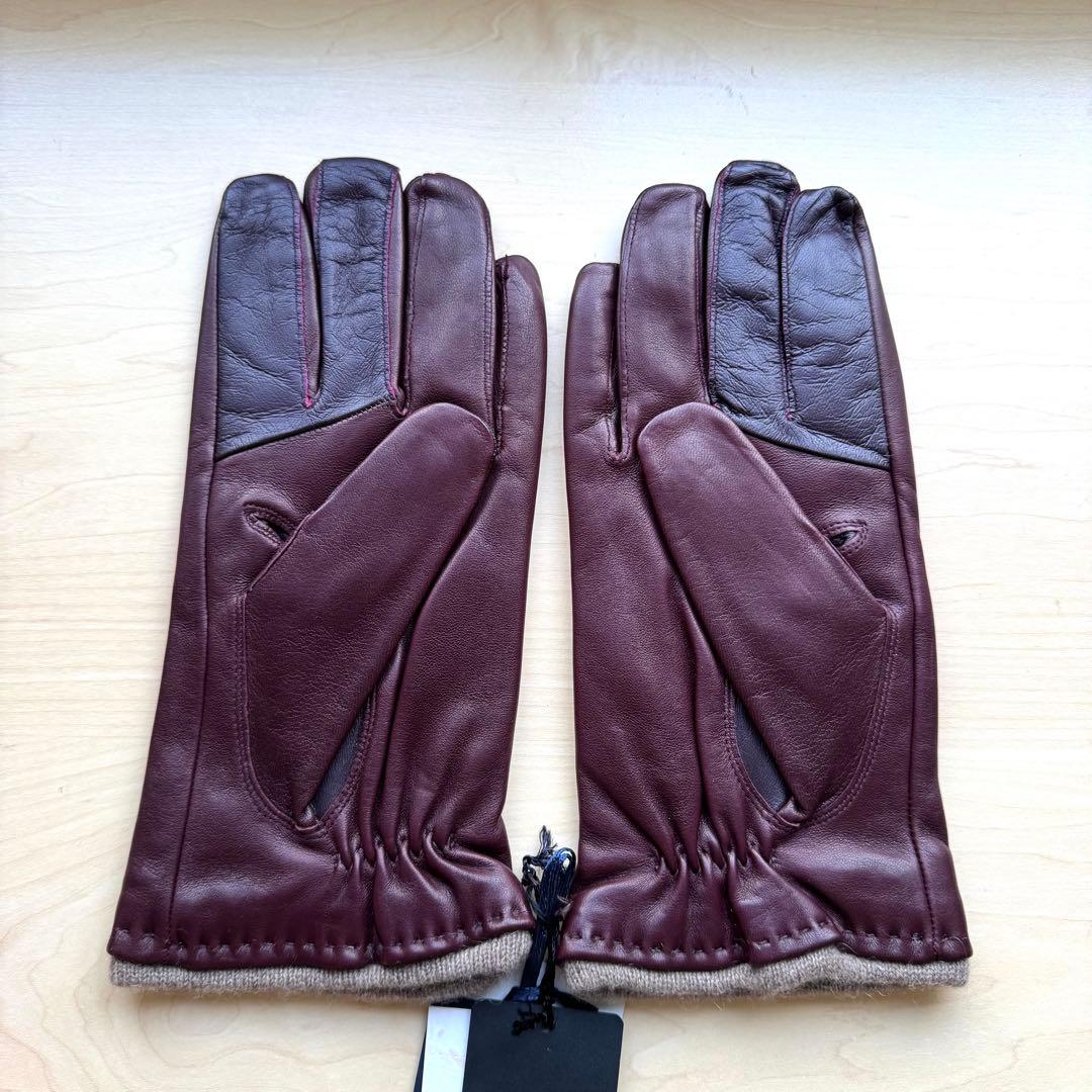 ★新品★ガラグローブ　メンズ　高級レザー手袋　ボルドー　スマホ対応　イタリア製