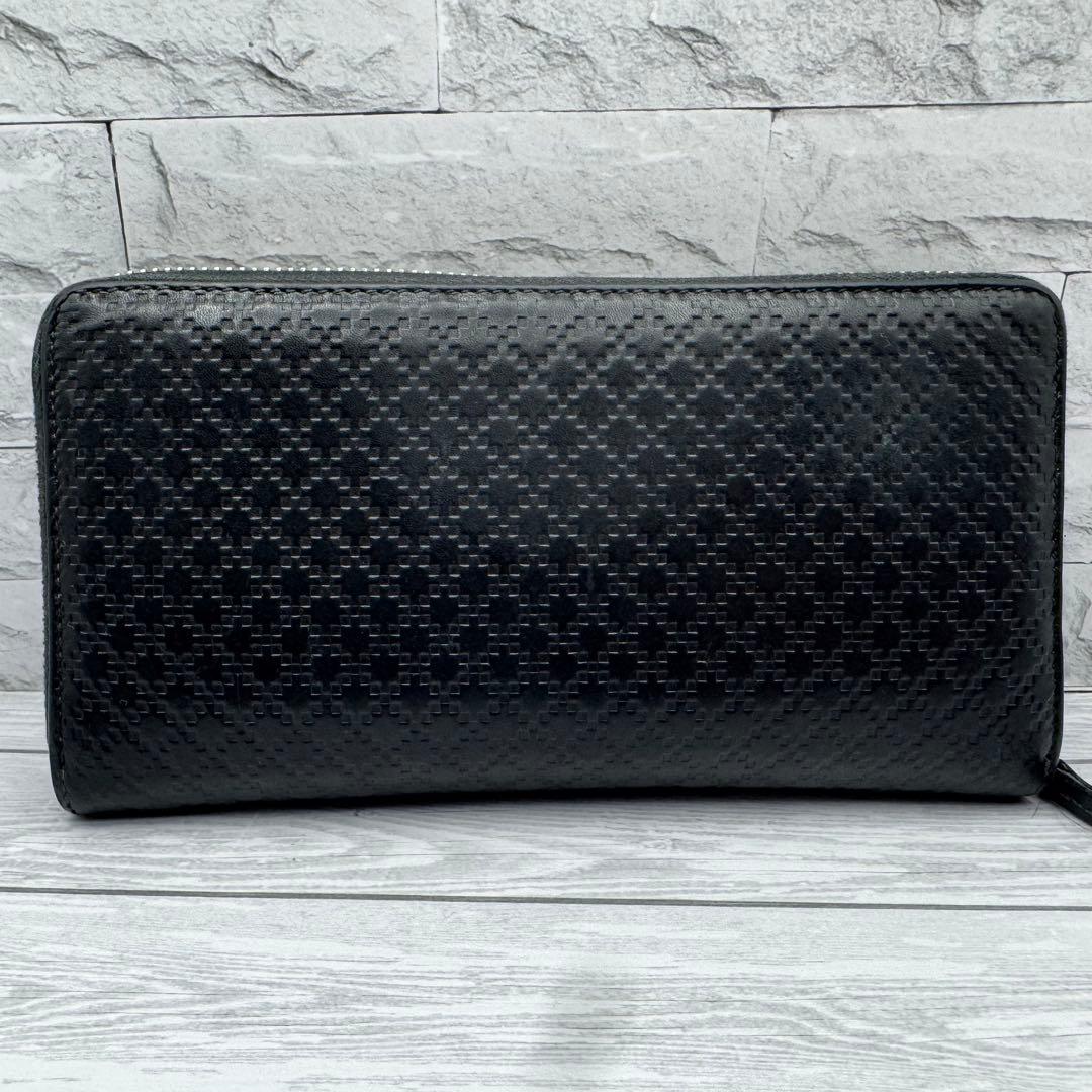 【美品】GUCCI ラウンドファスナー　長財布 ディアマンテ　レザー ブラック