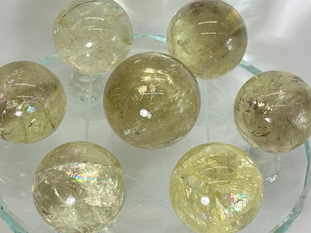 天然石　金運　アイリスシトリンスフィア　七星陣　虹入り　台座付き(特大)