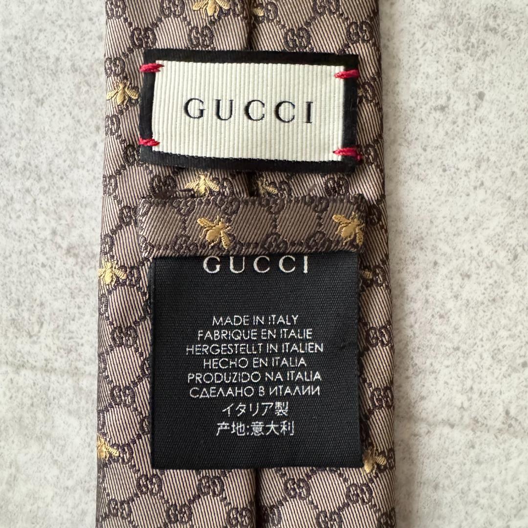 グッチ　ネクタイ　GGスプリーム　ビー　アニマリエ　総柄　ブラウン