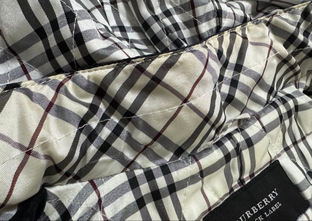バーバリーブラックレーベル ファー付 ノバチェック レザージャケット M