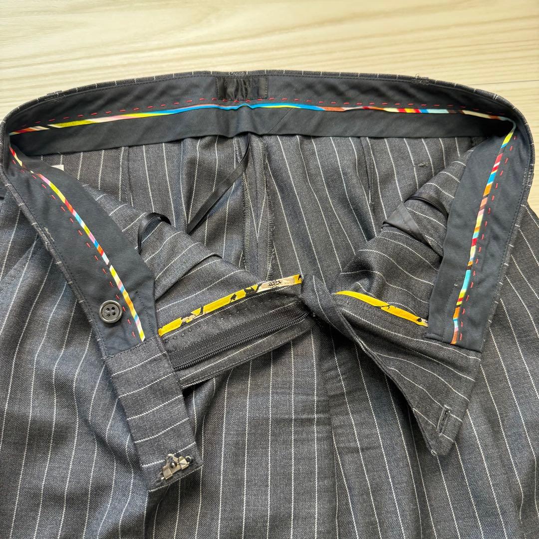 【美品】 ポールスミス ブラック パンツスーツ ストライプ 裏地花柄 総裏 2B