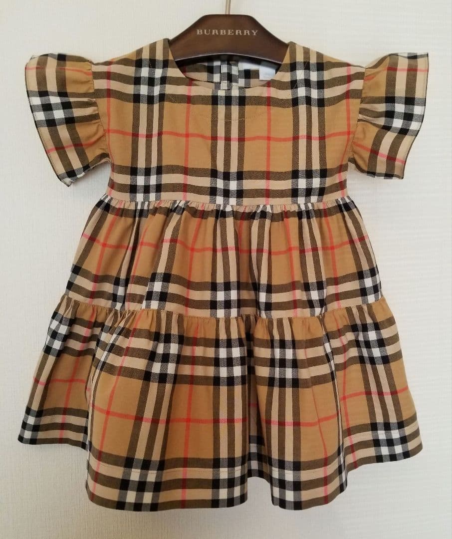 バーバリーチルドレンワンピース 未使用近 ノバチェック 茶 半袖 フリル美品