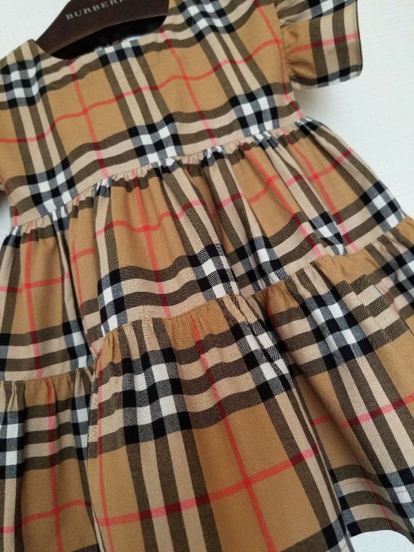 バーバリーチルドレンワンピース 未使用近 ノバチェック 茶 半袖 フリル美品