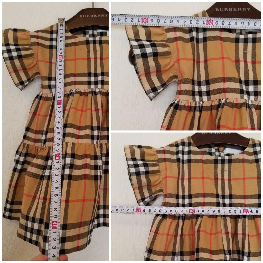 バーバリーチルドレンワンピース 未使用近 ノバチェック 茶 半袖 フリル美品