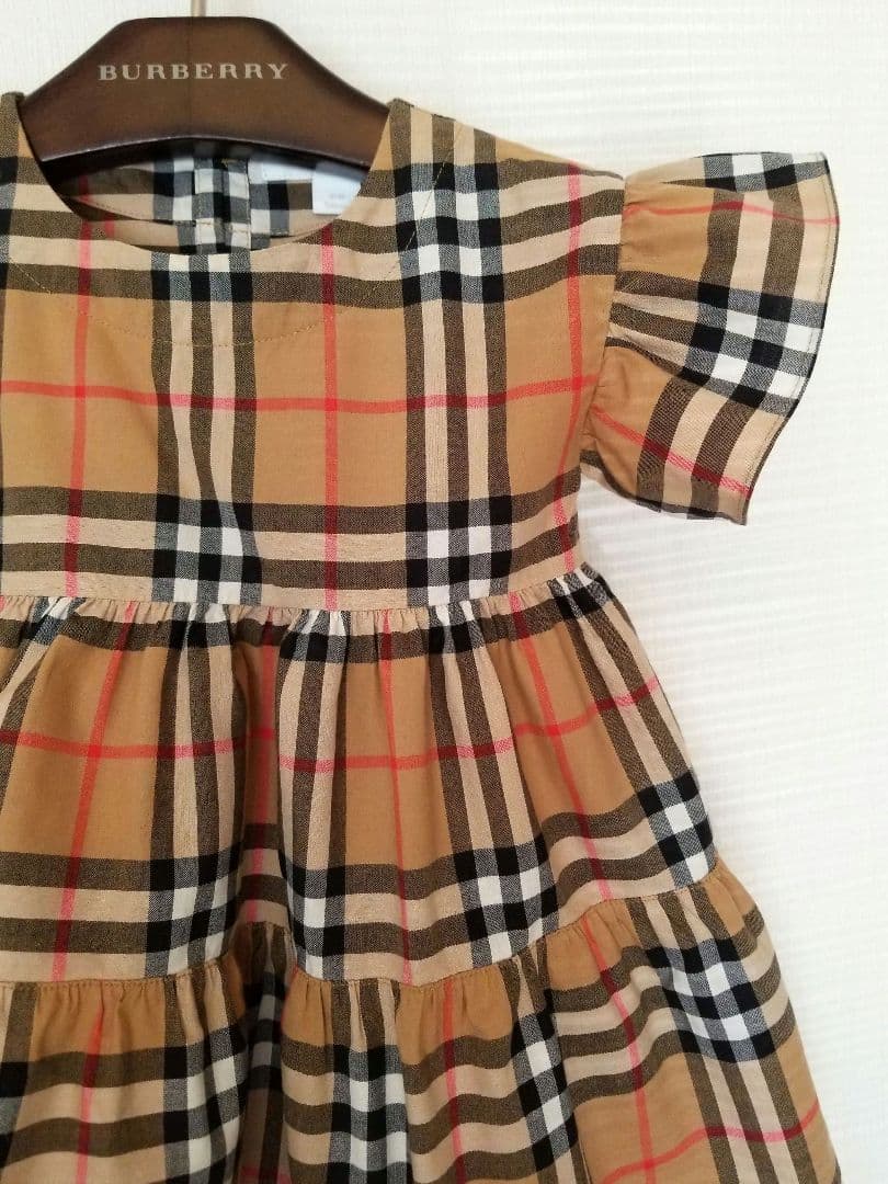バーバリーチルドレンワンピース 未使用近 ノバチェック 茶 半袖 フリル美品