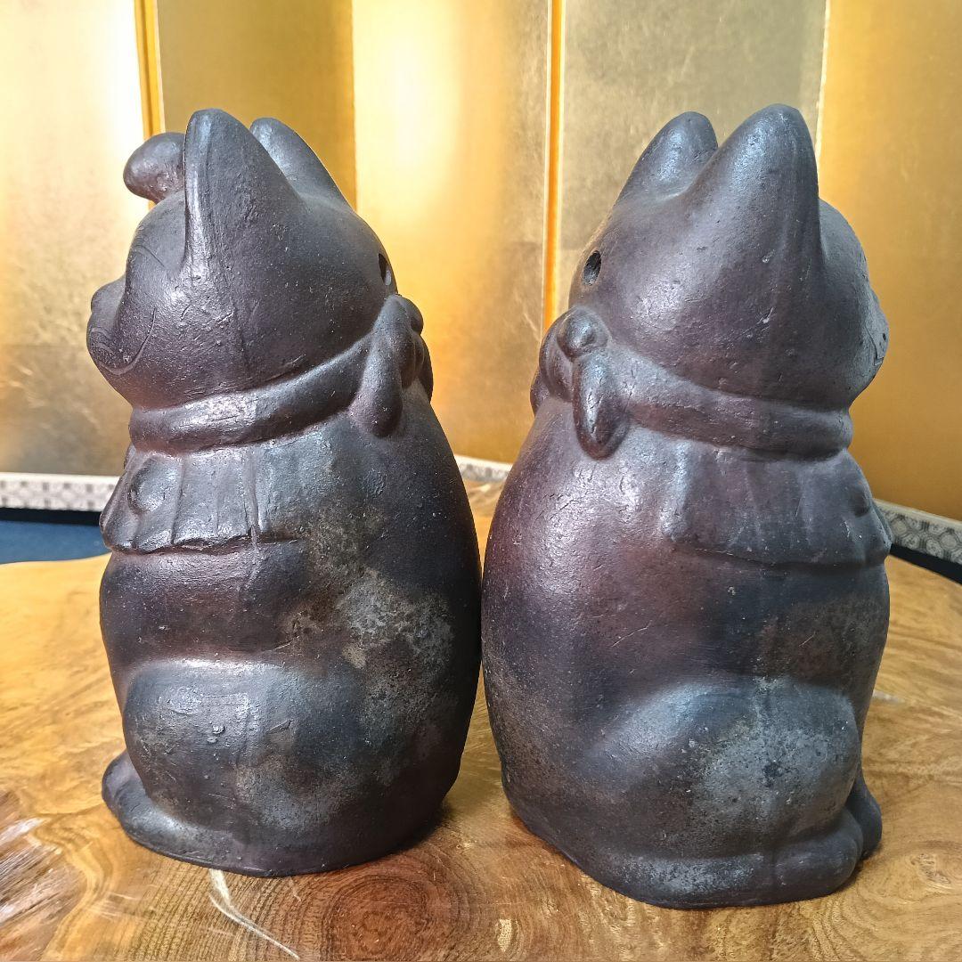 備前焼 招猫 2匹 右手挙 左手挙 縁起物 置物 飾り物 備前猫AK59