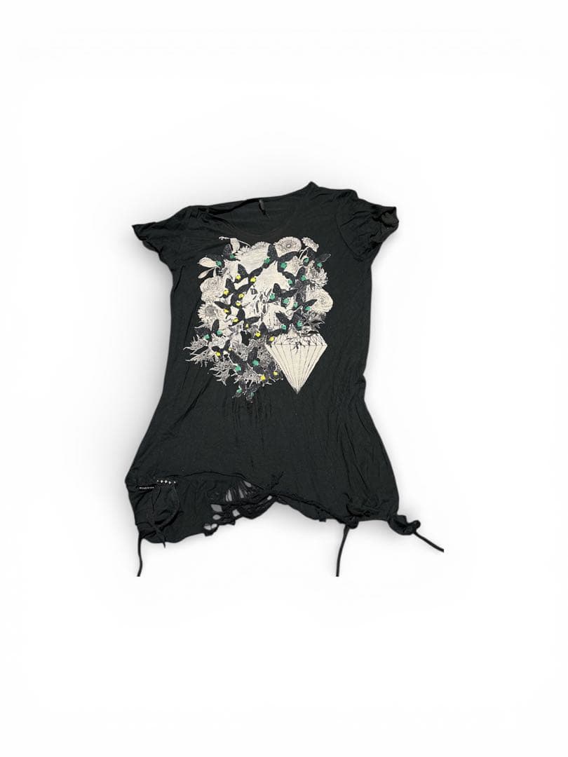 kmriiブラックフラワーバタフライTシャツ