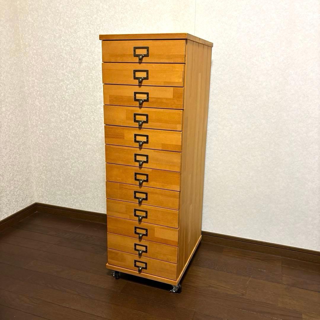 【美品】12段 天然木 チェスト キャスター付き