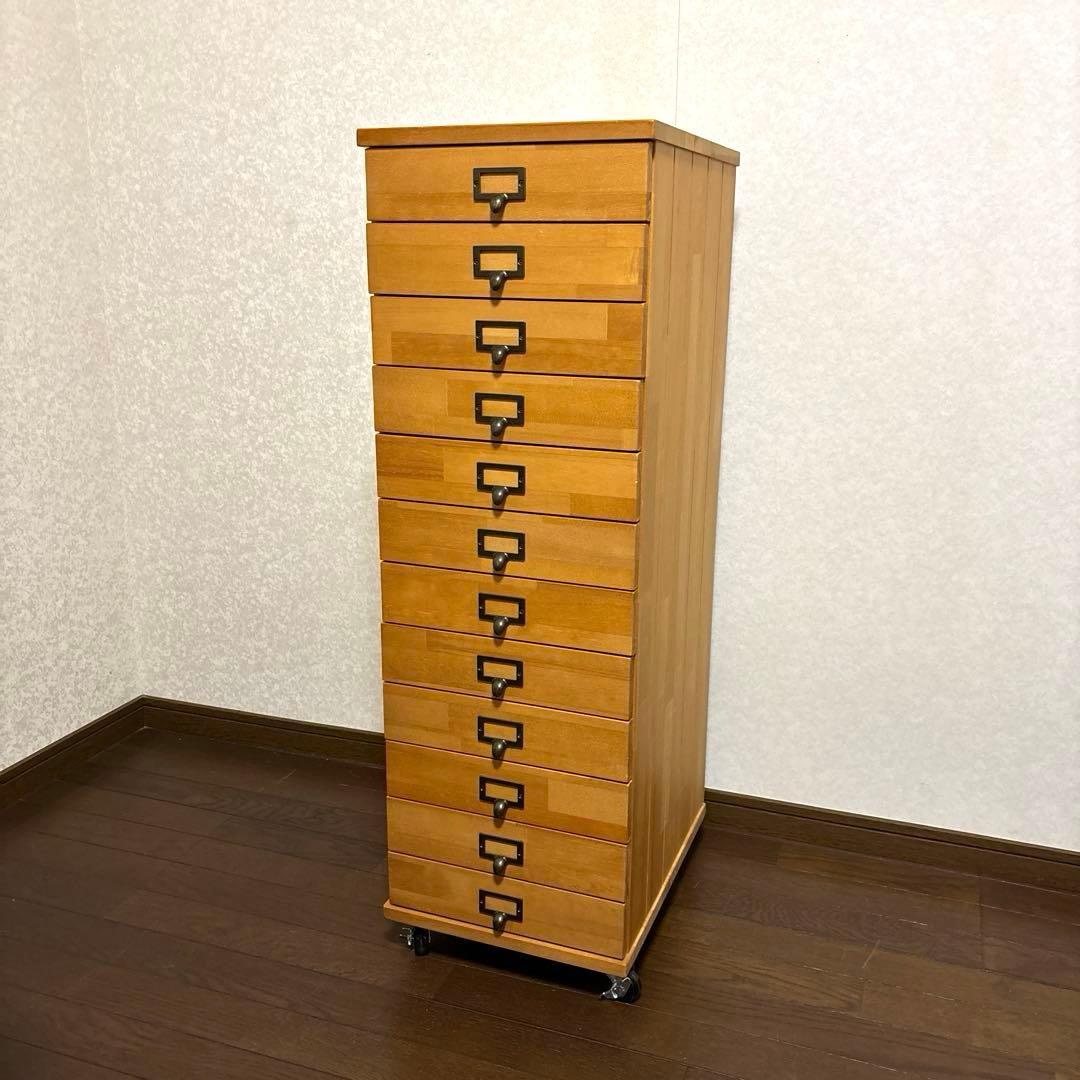 【美品】12段 天然木 チェスト キャスター付き
