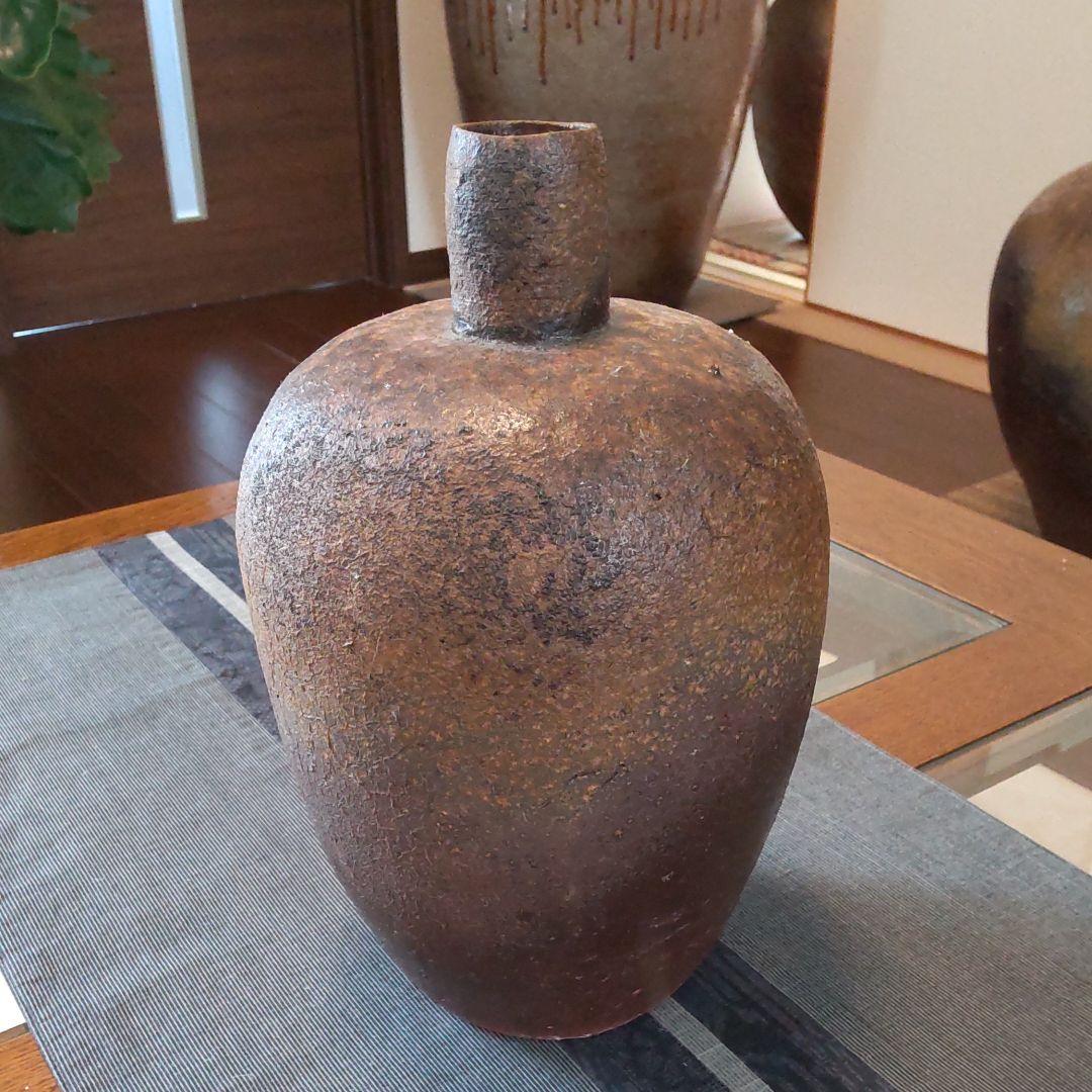 渋い黒備前　花器　52　備前焼