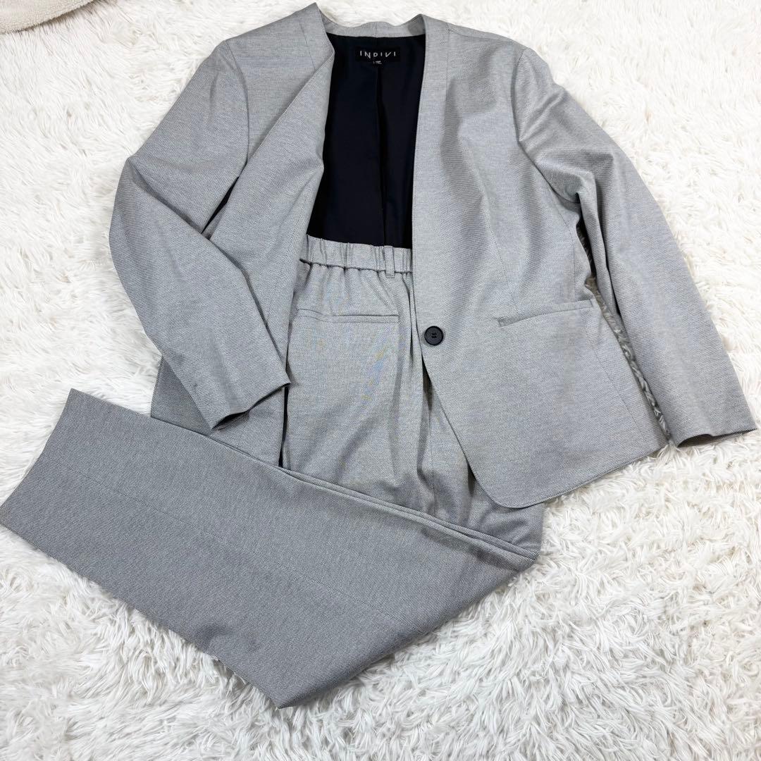 【極美品】INDIV インディヴィ パンツスーツセットアップ グレー 44