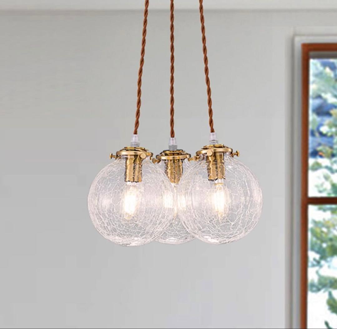 ペンダントライト　ひび模様　クラック　ガラスシェード　3個