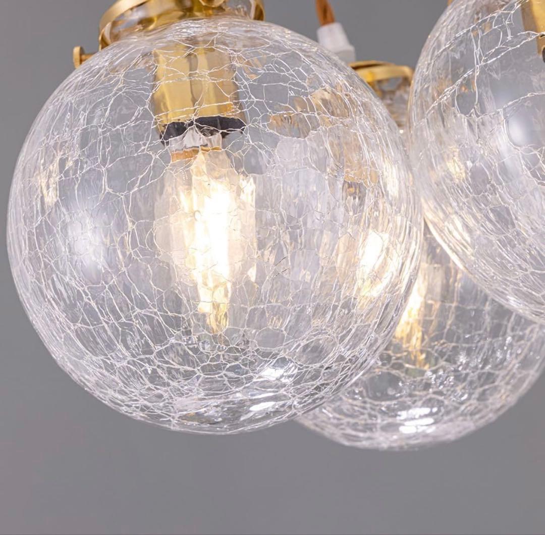 ペンダントライト　ひび模様　クラック　ガラスシェード　3個