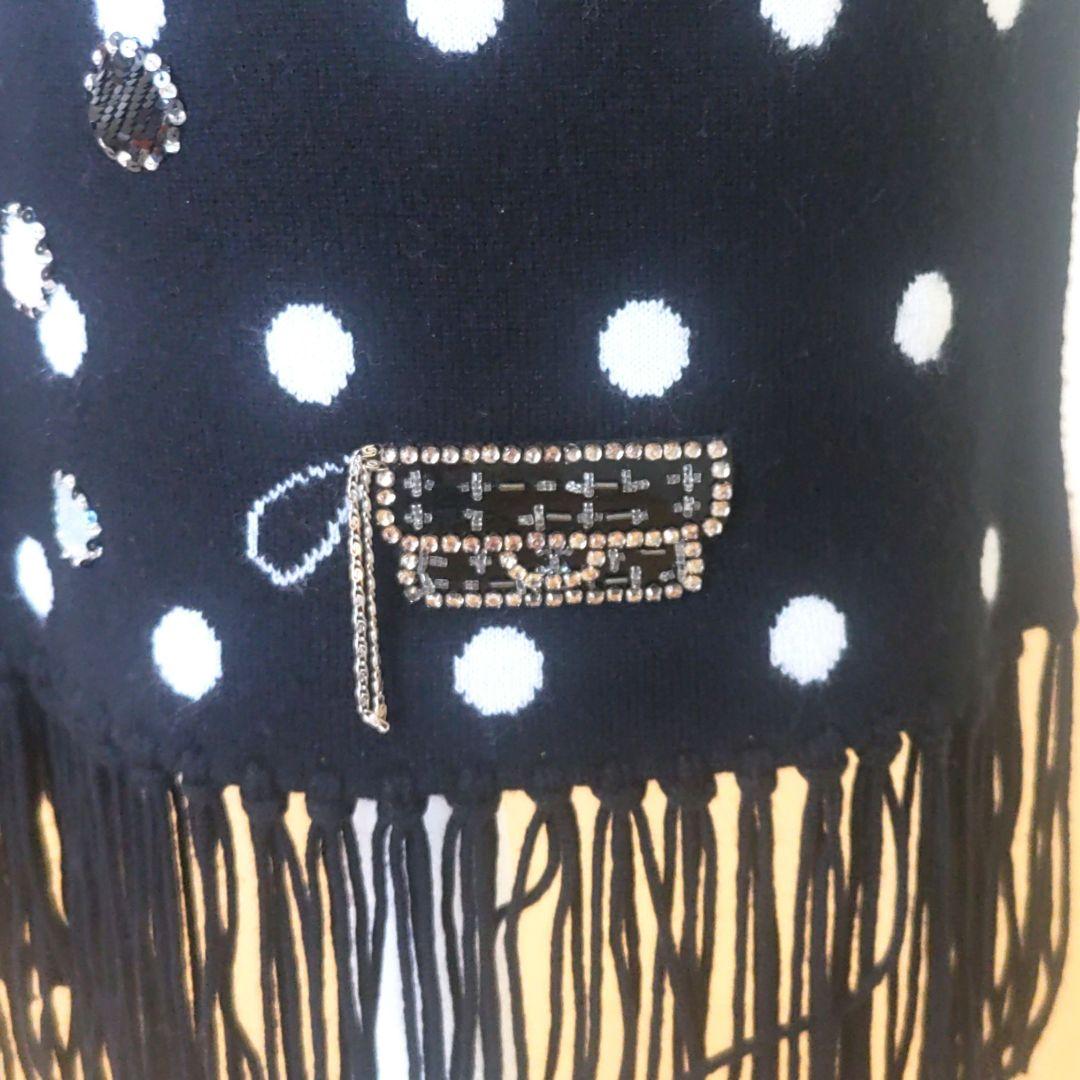 未使用品CHANEL水玉模様 フリンジ付き マフラー