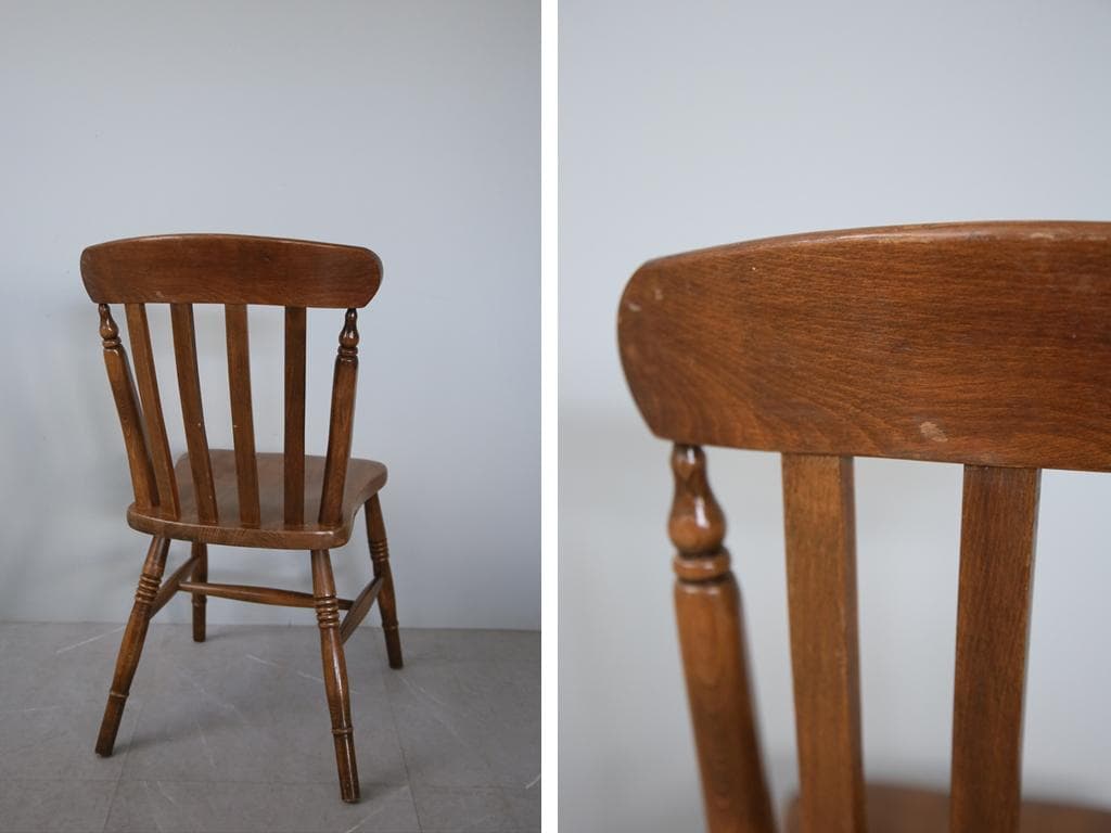 英国アンティーク木製キッチンチェア/ダイニングイス椅子/飾り棚(91-115-2