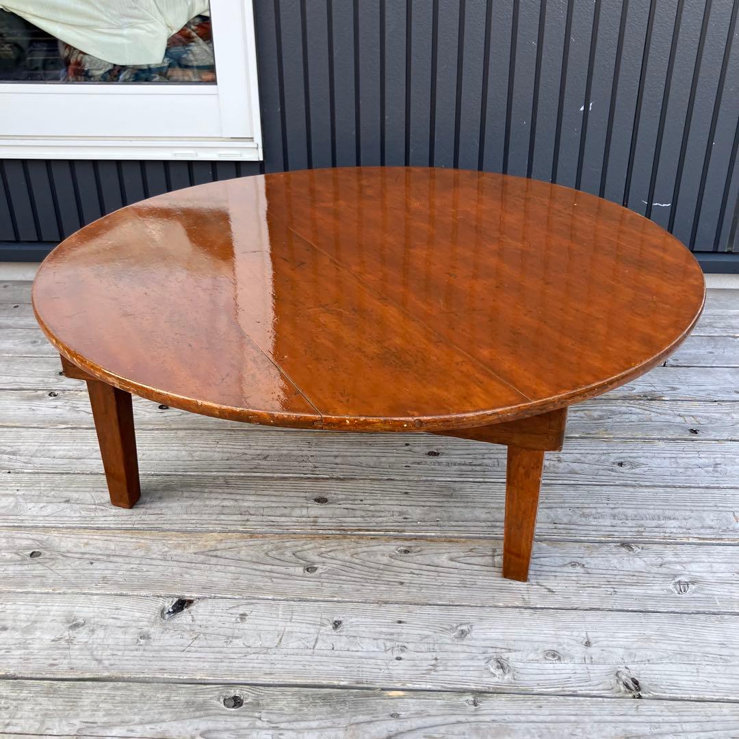 昭和レトロ 木製円卓 円形座卓 折りたたみテーブル ちゃぶ台 ラウンドテーブル