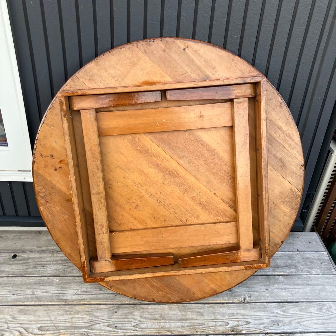 昭和レトロ 木製円卓 円形座卓 折りたたみテーブル ちゃぶ台 ラウンドテーブル