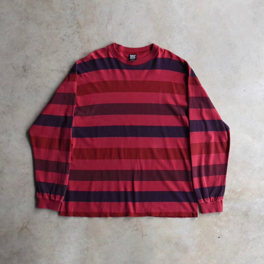90s RUSH ボーダー長袖Tシャツ USA製 サンフェード オールドサーフ