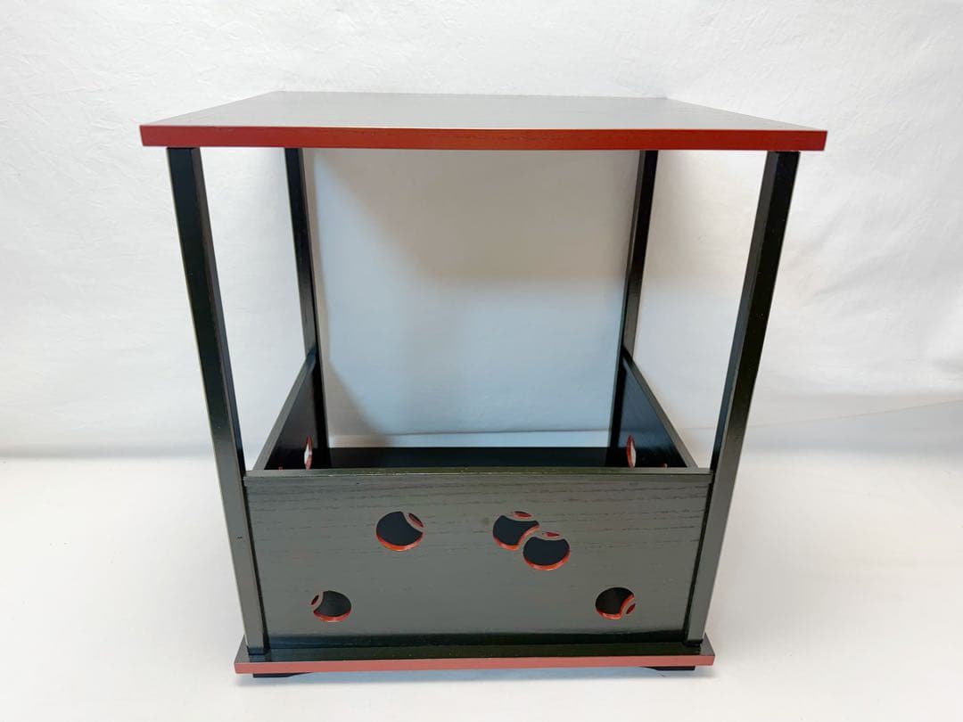 美品 茶道具 円能斎好写 つぼつぼ 壺々棚 青漆爪紅 組み立式 紙箱