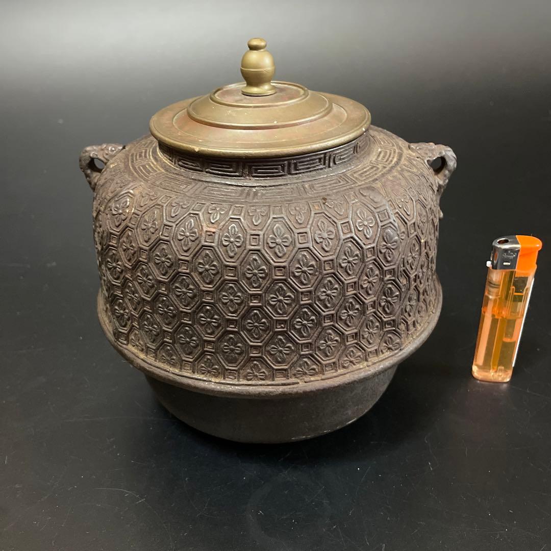 時代物　茶釜　斑紫銅蓋　晴寿堂造？茶道具