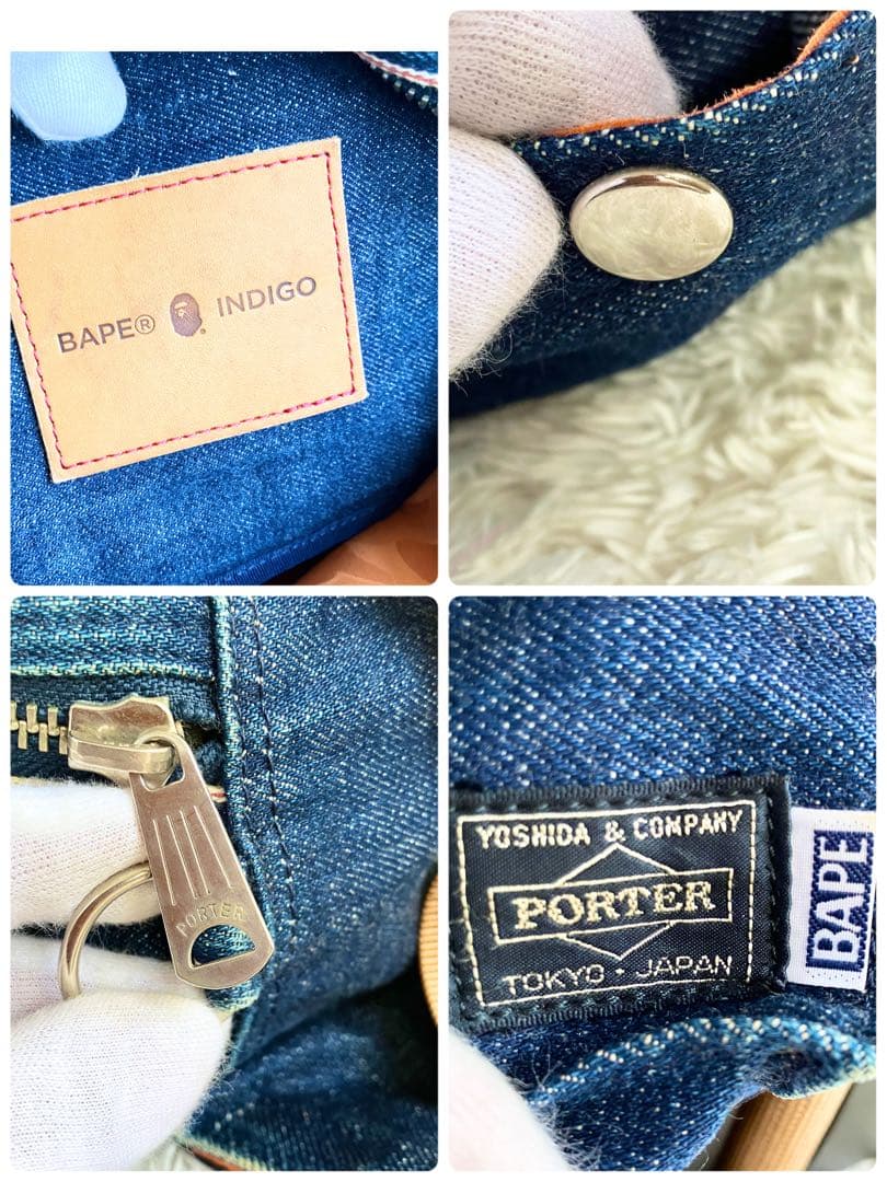 atsu BAPE×PORTER ボディバッグ　デニム　青　リバーシブル
