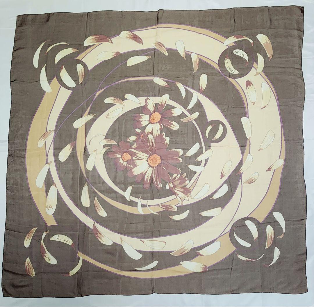 ★HERMES★エルメス スカーフ カレ140 シフォン 風にまかせて ブラウン