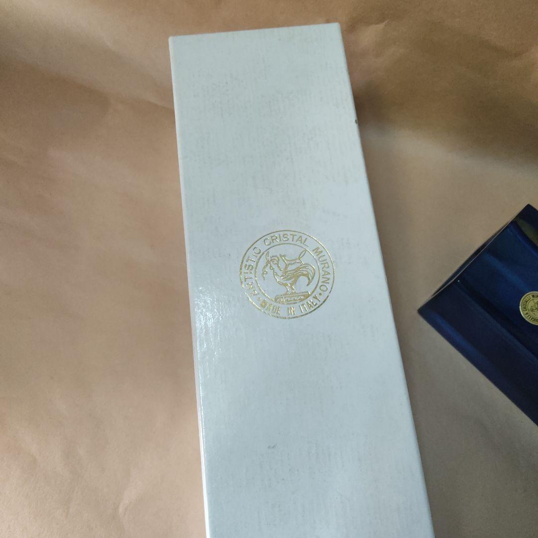 未使用 イタリア ムラーノ MURANO 青と透明のガラス花瓶 tr