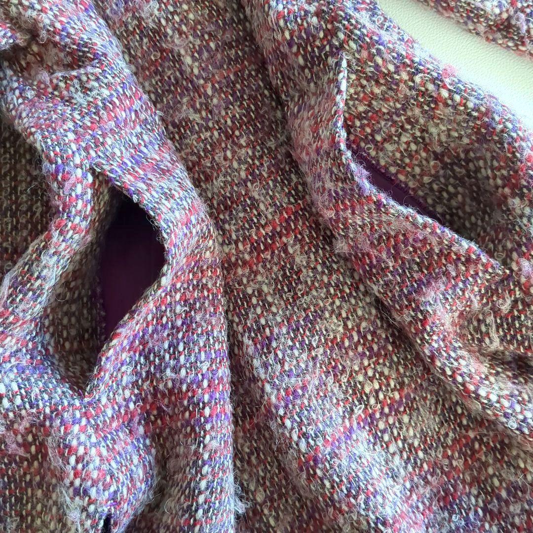 アルベロベロ ツイードコート モヘヤ混 ウール ブタさん 刺繡 アップリケ 花