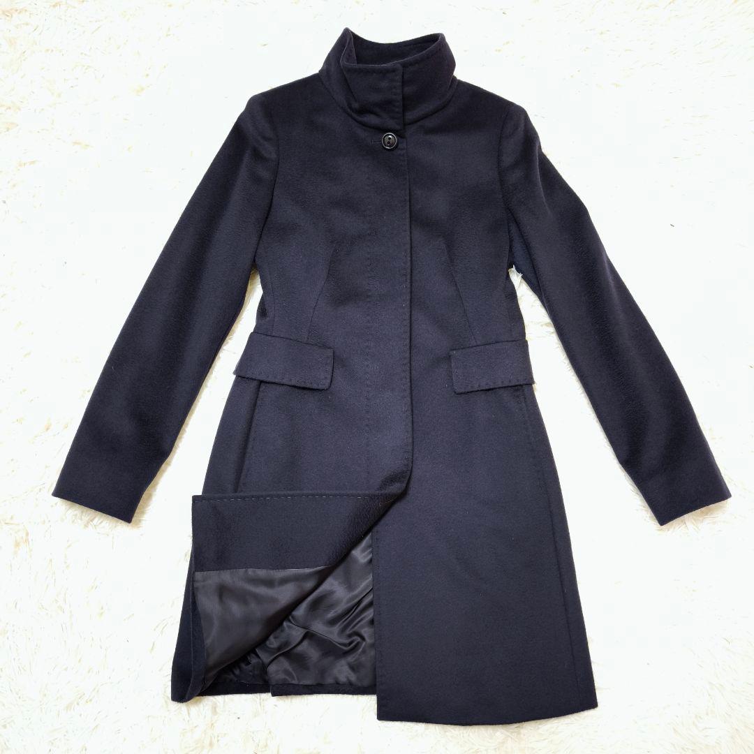 未使用級 マックスマーラ MaxMara ウロコカシミヤタッチ ロングコート黒