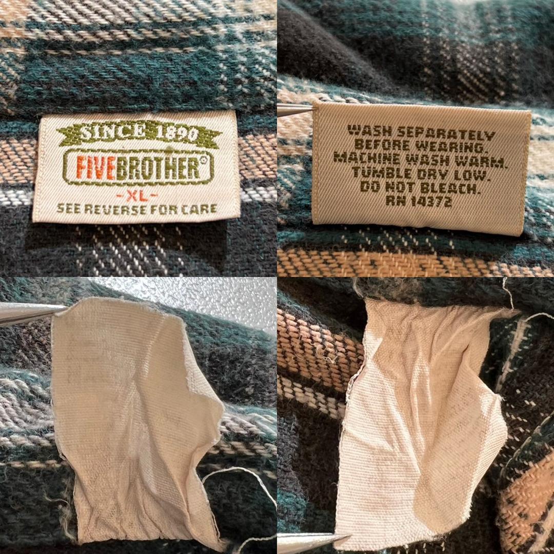 90s　好配色　FIVE BROTHER　厚手　　フランネルシャツ　緑　XL