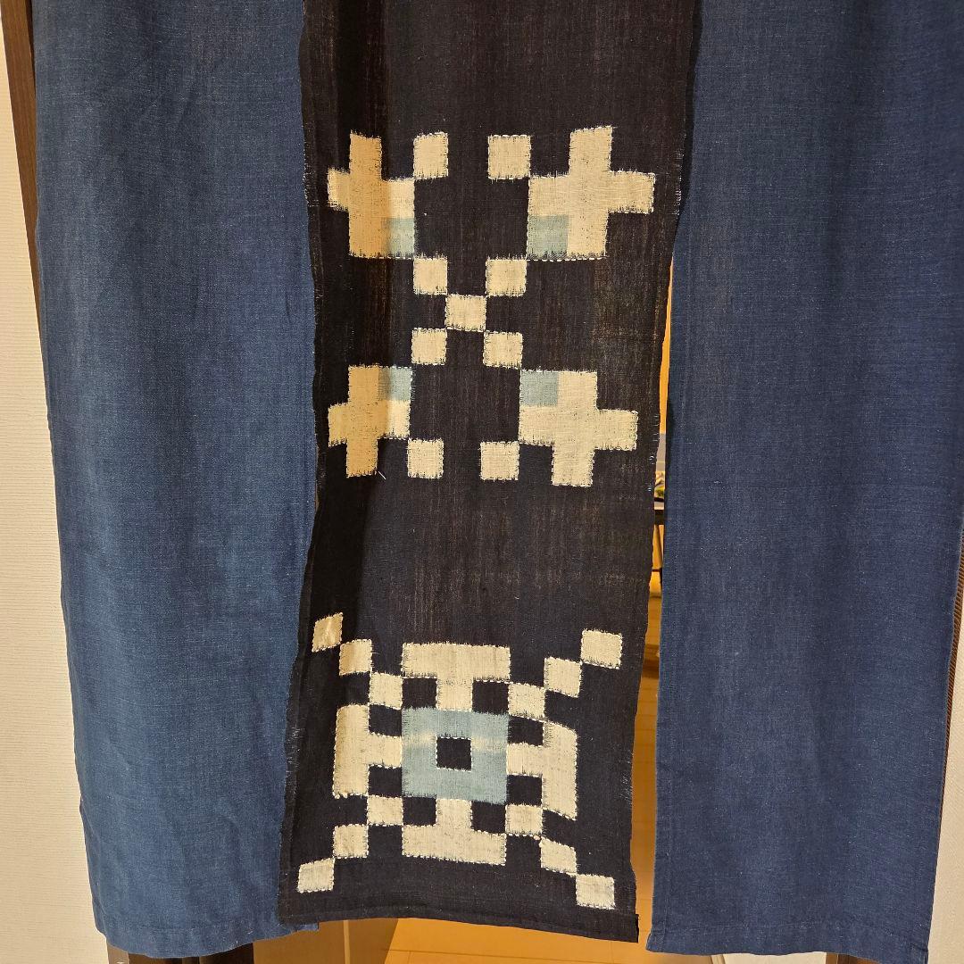 ハンドメイド　刺し子　久留米絣　暖簾　一点物　3幅