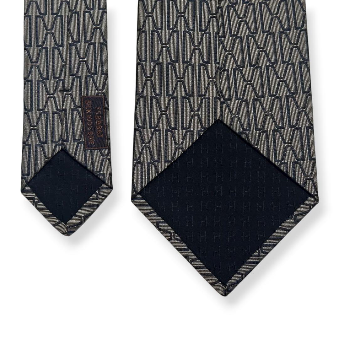良品✨HERMES ネクタイ　エルメス　ファソネ　H柄　ジャガード　グレー