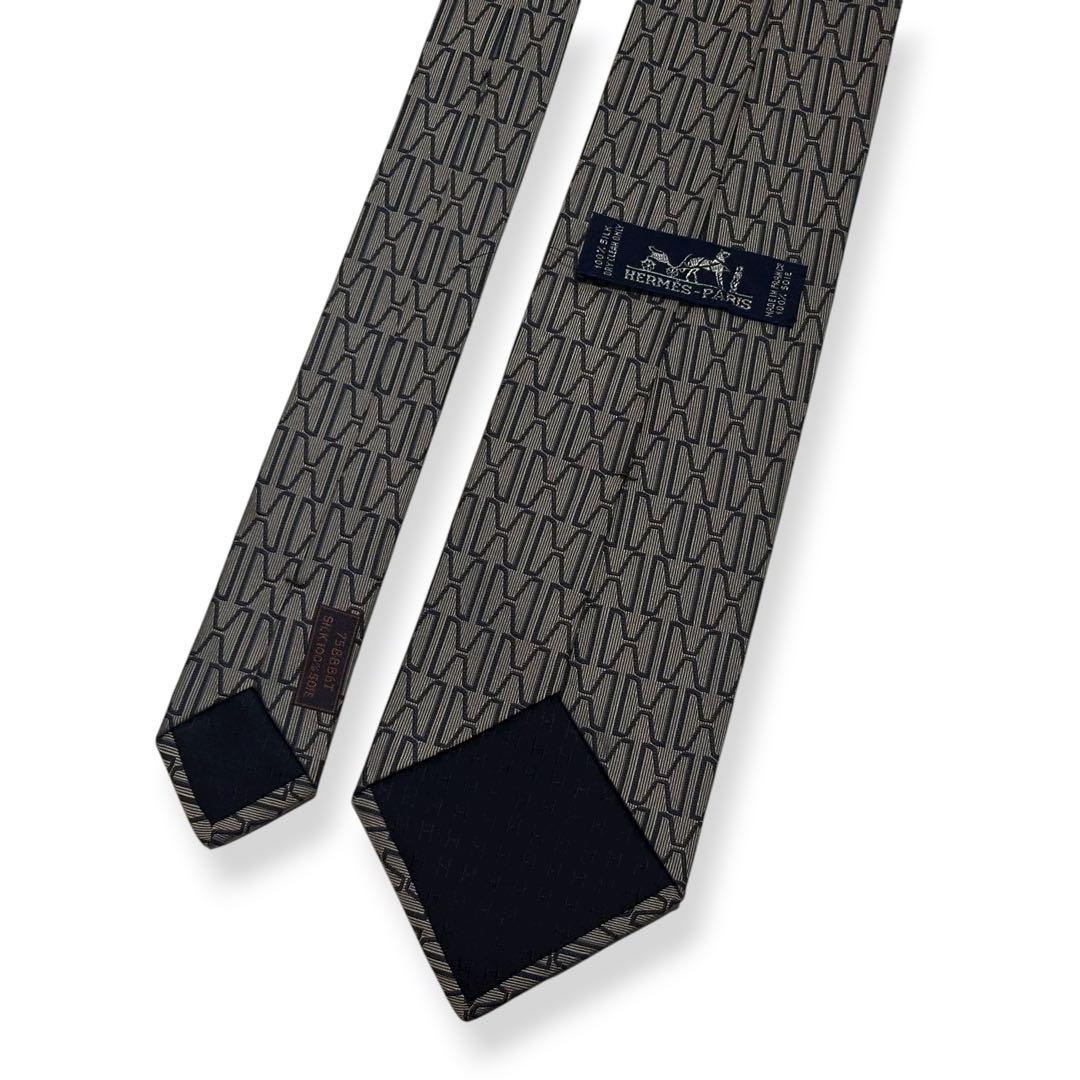 良品✨HERMES ネクタイ　エルメス　ファソネ　H柄　ジャガード　グレー