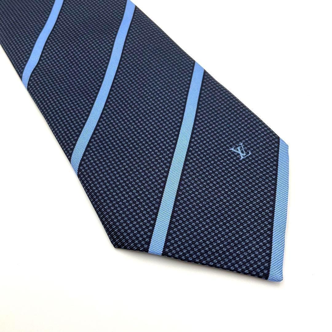 ルイヴィトン LOUIS VUITTON ネクタイ ブルー ストライプ シルク