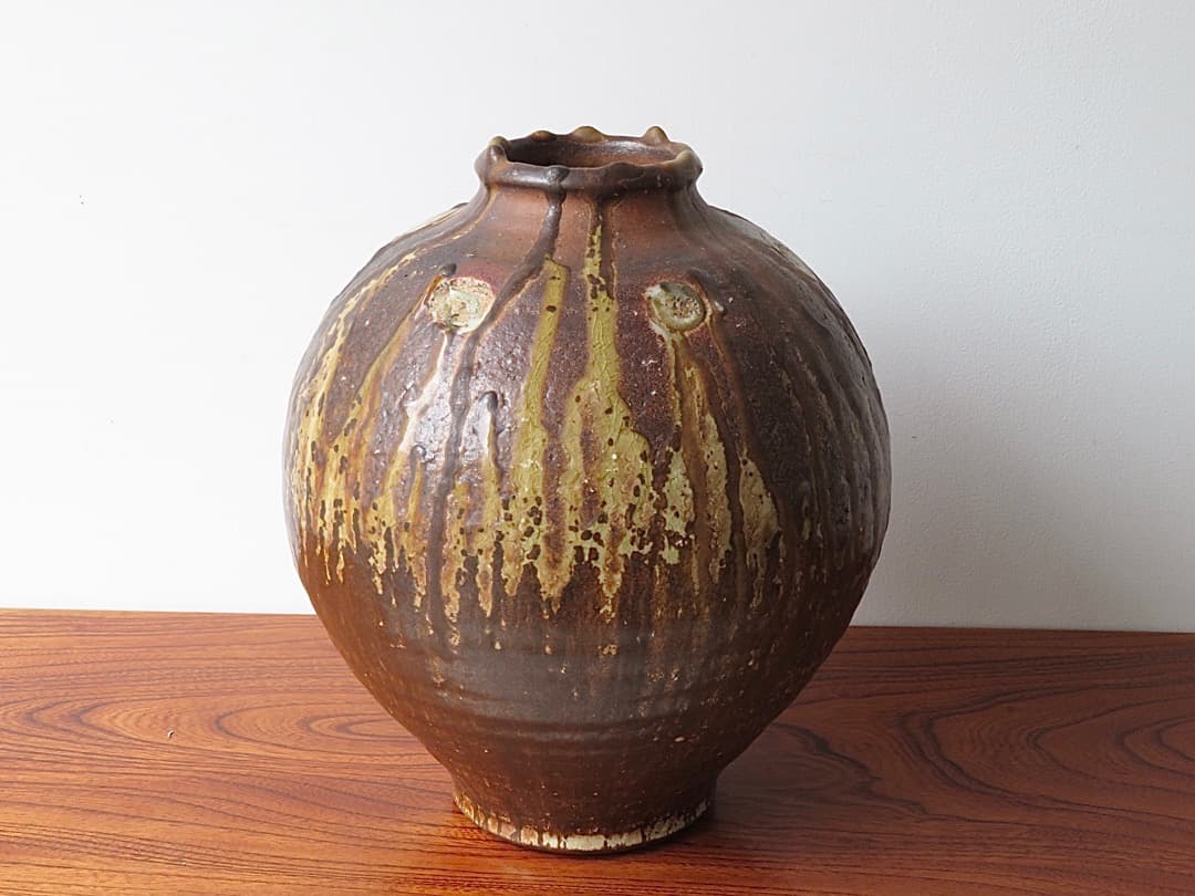 【価格値下中‼️】青娥窯　松元洋一作⑤　『自然釉壺』　穴窯焼成