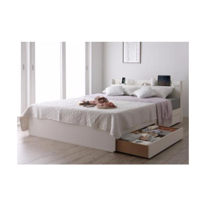 早い者勝ち　スリム棚・多コンセント・マットレス付き　収納ベッド　シングル