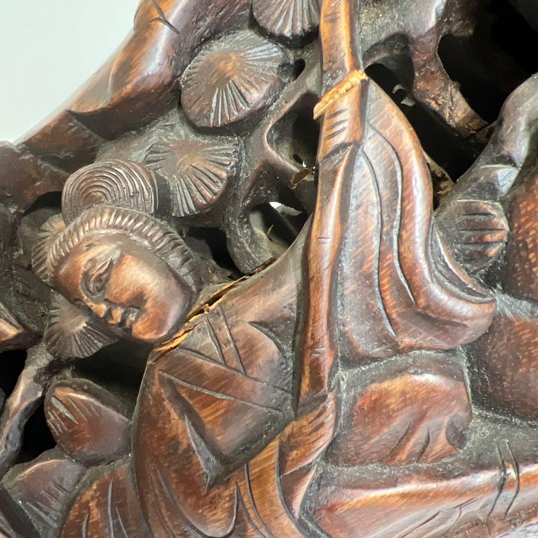 竹製　特大透かし人物置物　幅約76㎝/最大高さ約42㎝東Y8-0128④トコト