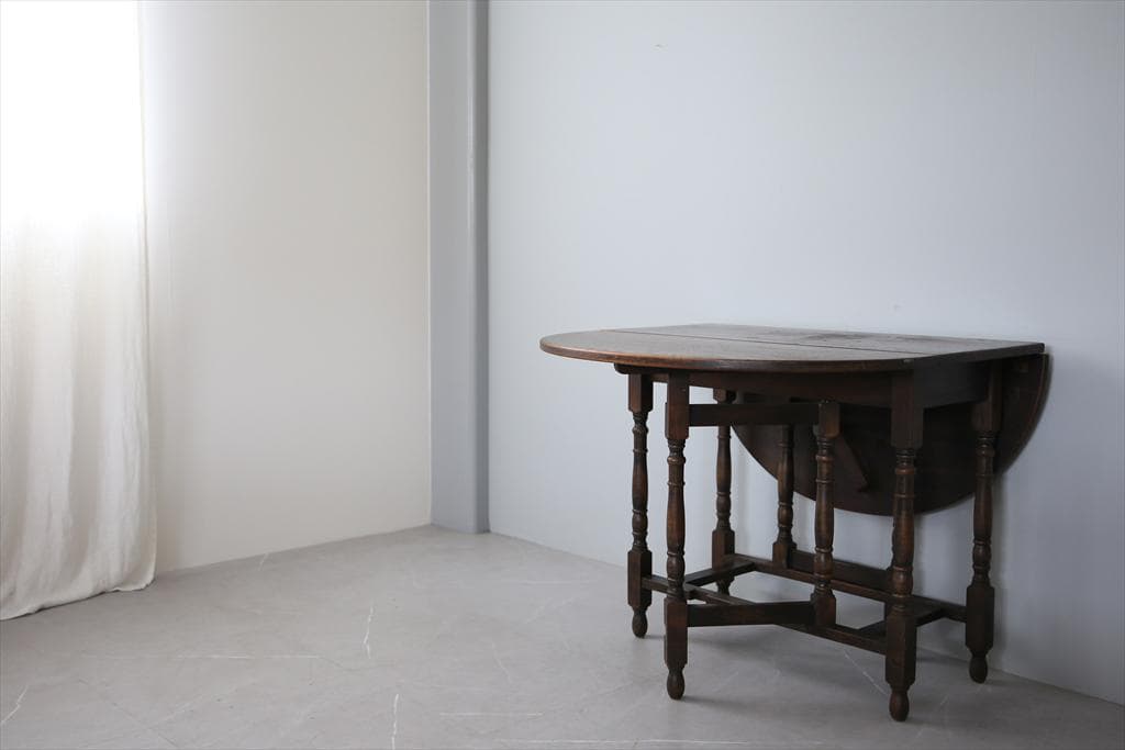 英国アンティーク木製ゲートレッグテーブル/ダイニング机バタフライ(87-40)