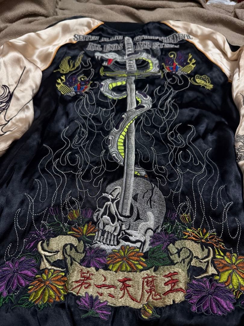 美品 ２面用 雅結 蛇 スカル 日本限定 silk スカジャン vintage