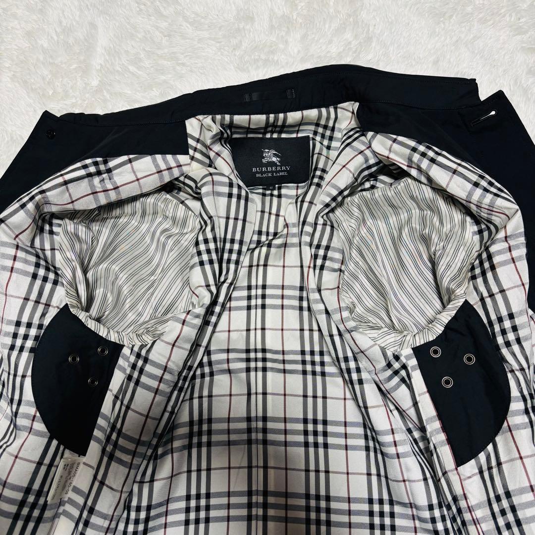 美品 バーバリー ブラックレーベル ステンカラーコート ノバチェック ブラック