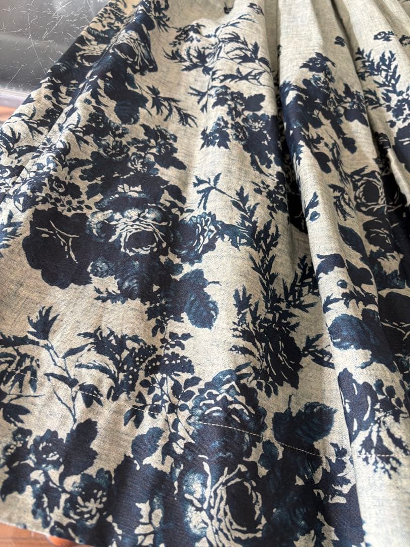 45R インディゴ抜染ローズプリントのイージーギャザースカート 45rpm