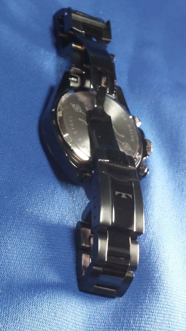 r*7様 TECHNOS ブラック クロノグラフ腕時計