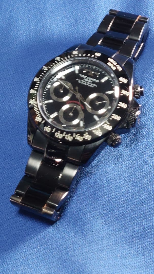 r*7様 TECHNOS ブラック クロノグラフ腕時計