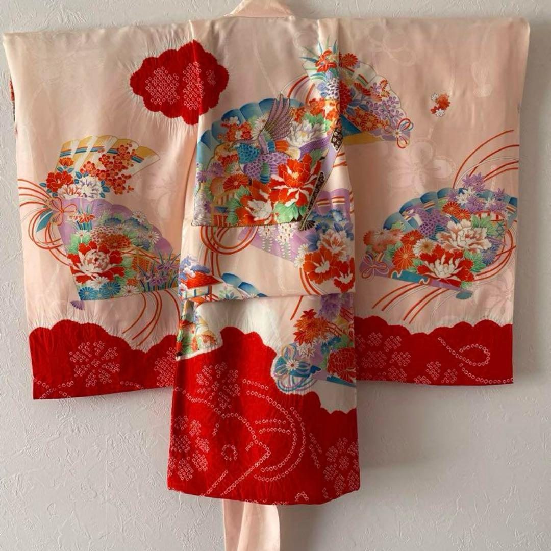 七五三3歳　お着物　赤　正絹　ヴィンテージ