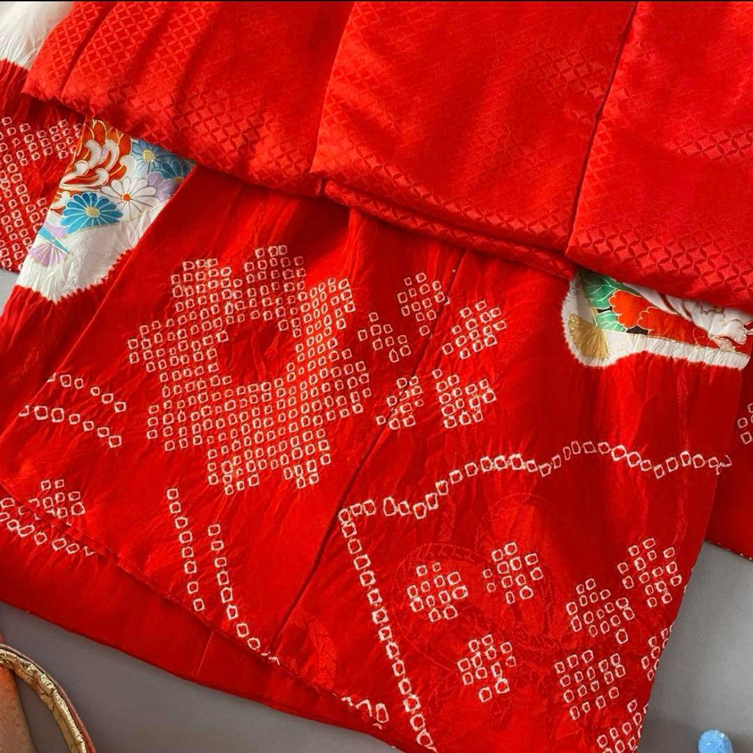 七五三3歳　お着物　赤　正絹　ヴィンテージ