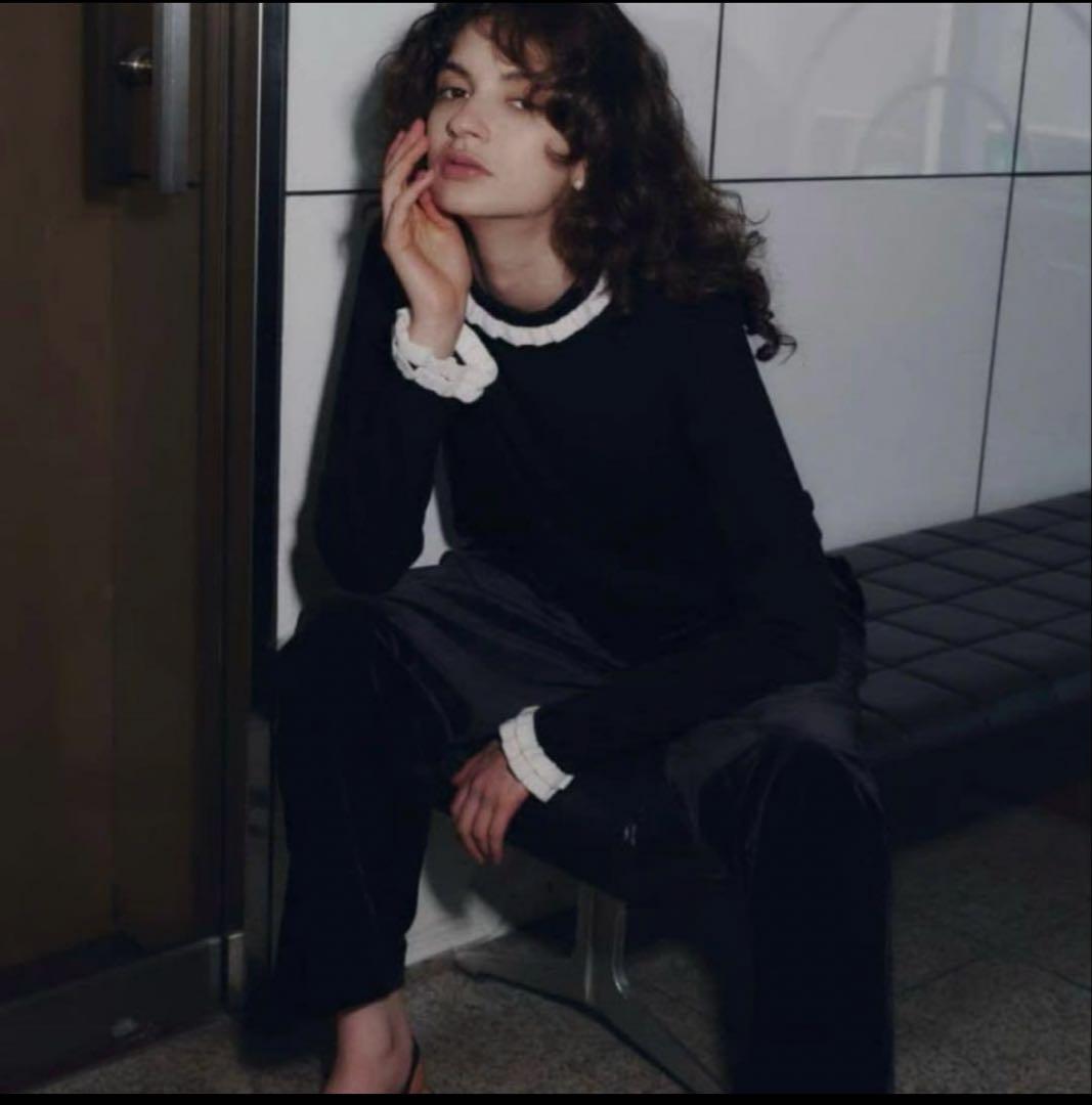 ⭐︎ちあきOHGA ブラックBICOLOR FRILLKNIT フリルニット